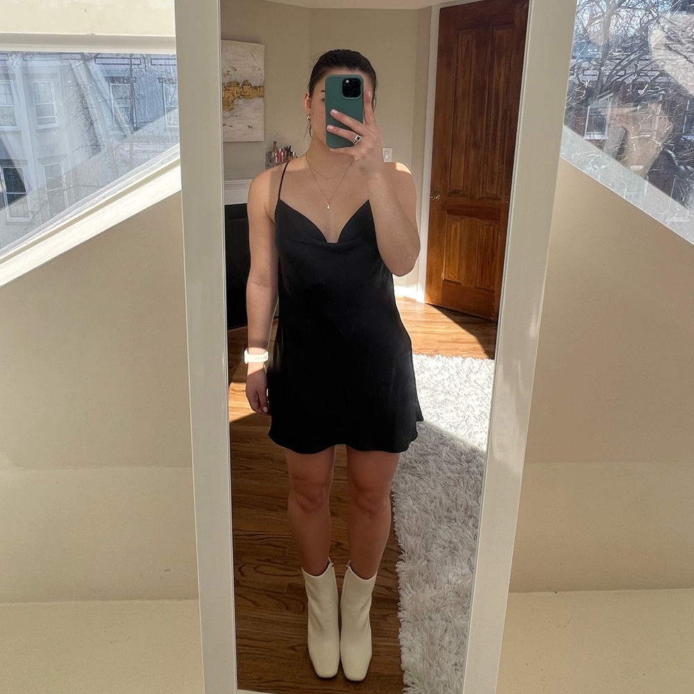 Zara Black Mini Slip Dress with Cross Back, Size S